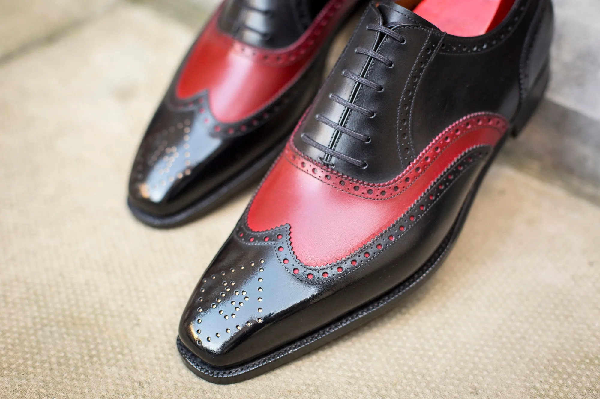 McClure - MTO - Black Calf / Red Calf - "13" Medallion - MGF Last - Single Leather Sole