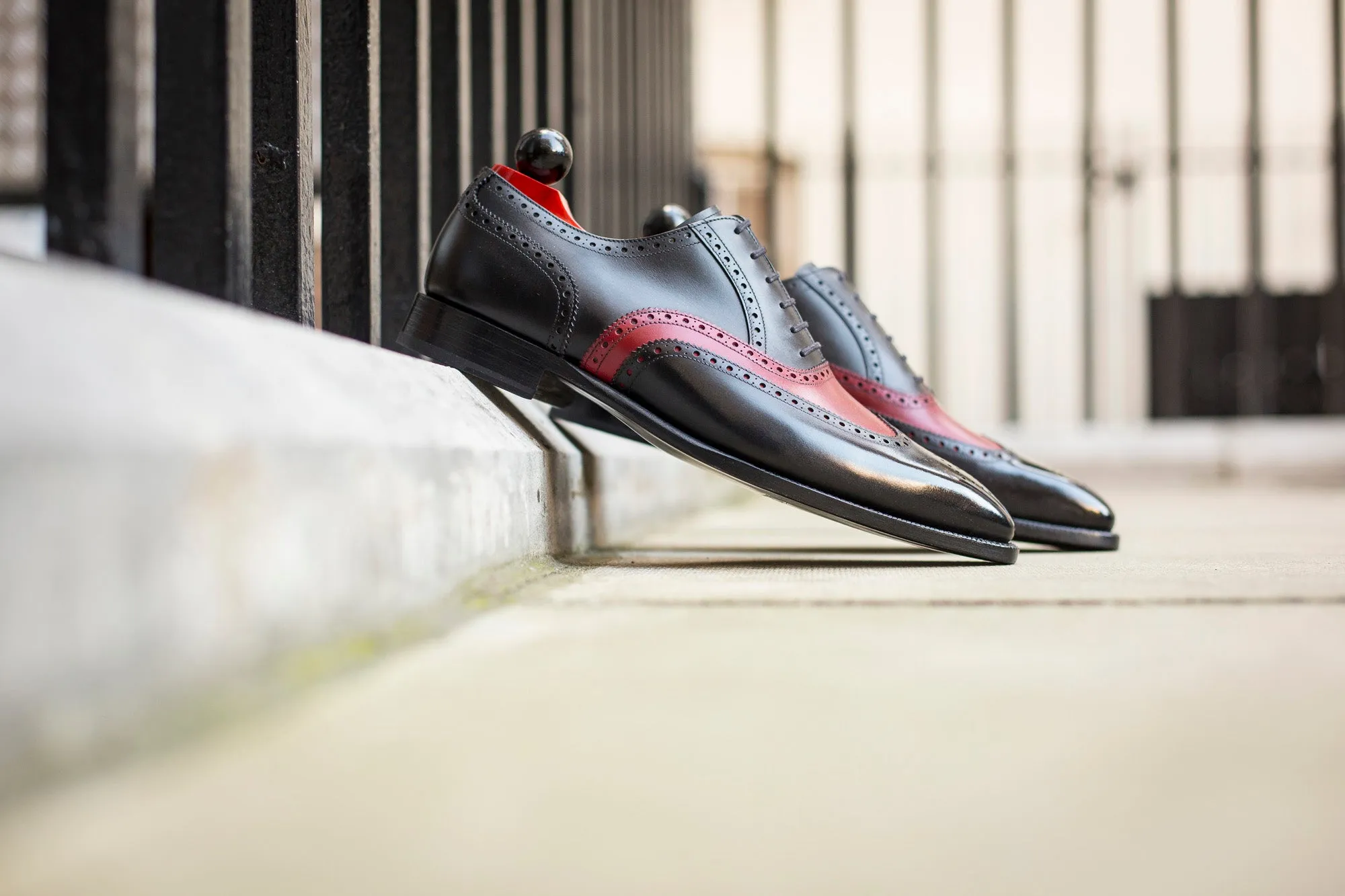 McClure - MTO - Black Calf / Red Calf - "13" Medallion - MGF Last - Single Leather Sole