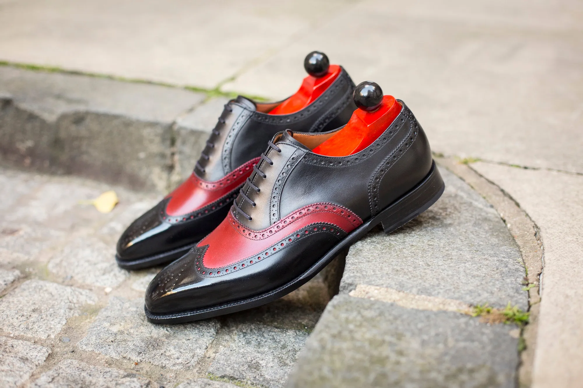 McClure - MTO - Black Calf / Red Calf - "13" Medallion - MGF Last - Single Leather Sole