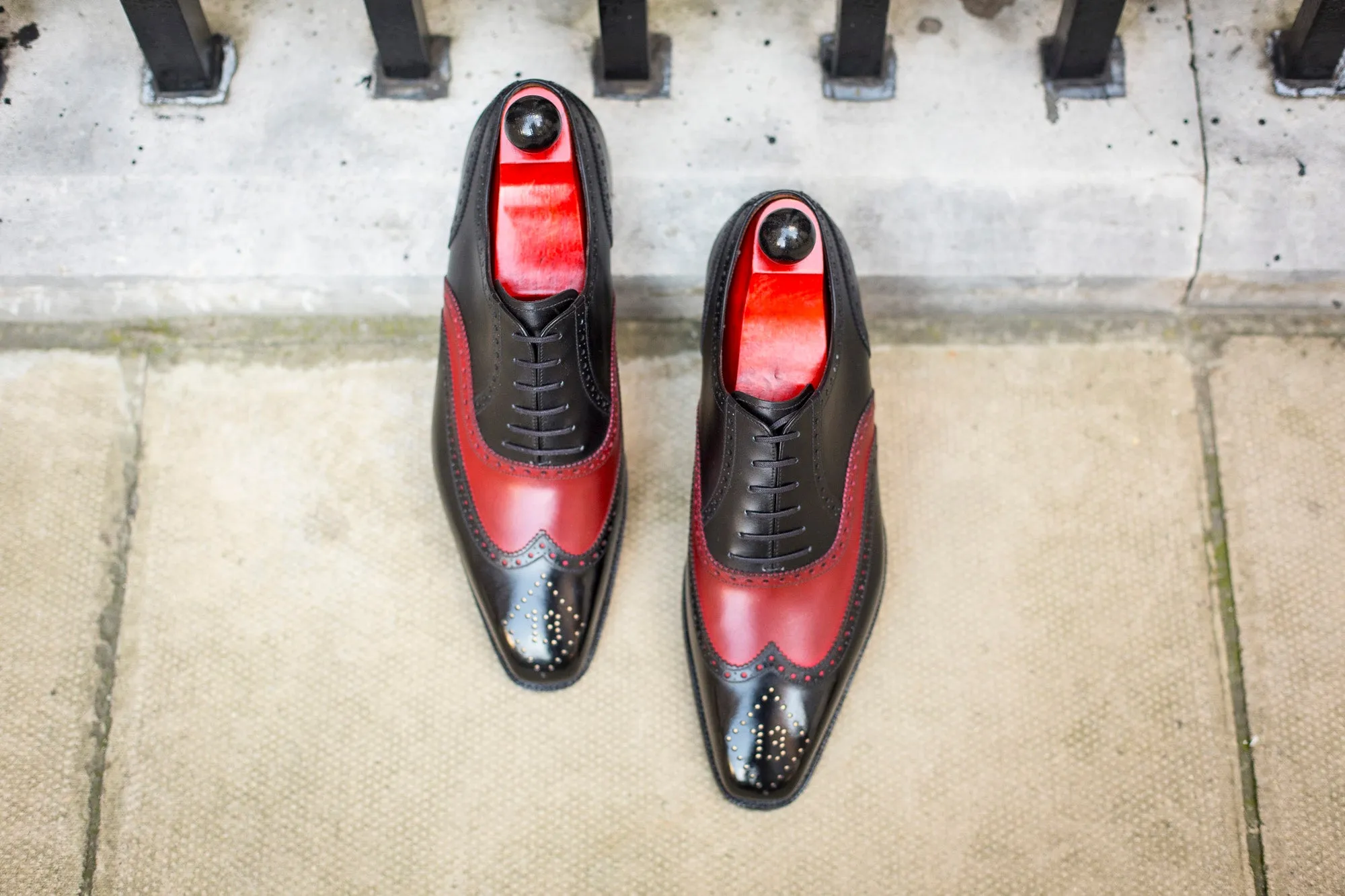 McClure - MTO - Black Calf / Red Calf - "13" Medallion - MGF Last - Single Leather Sole