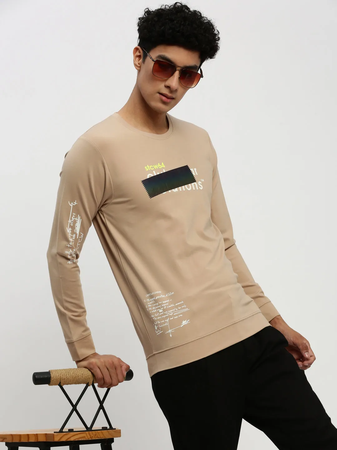 Men Beige Typographic Sweatshirt