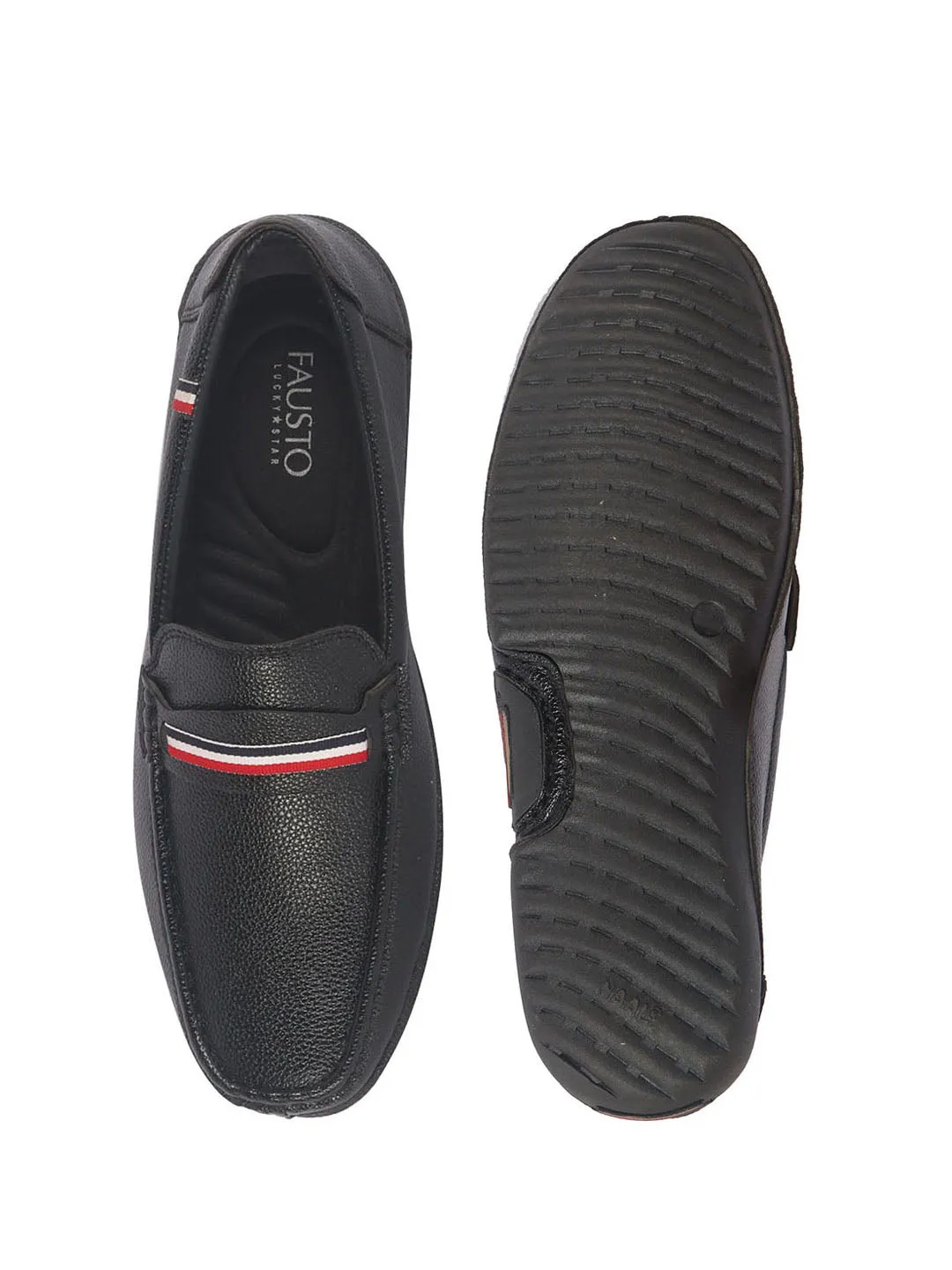 Men Black Stitched Stripe Design Classic Slip-Ons Loafer with Flexible Slip Resistant Sole|Slip On Shoes|Casual Shoes