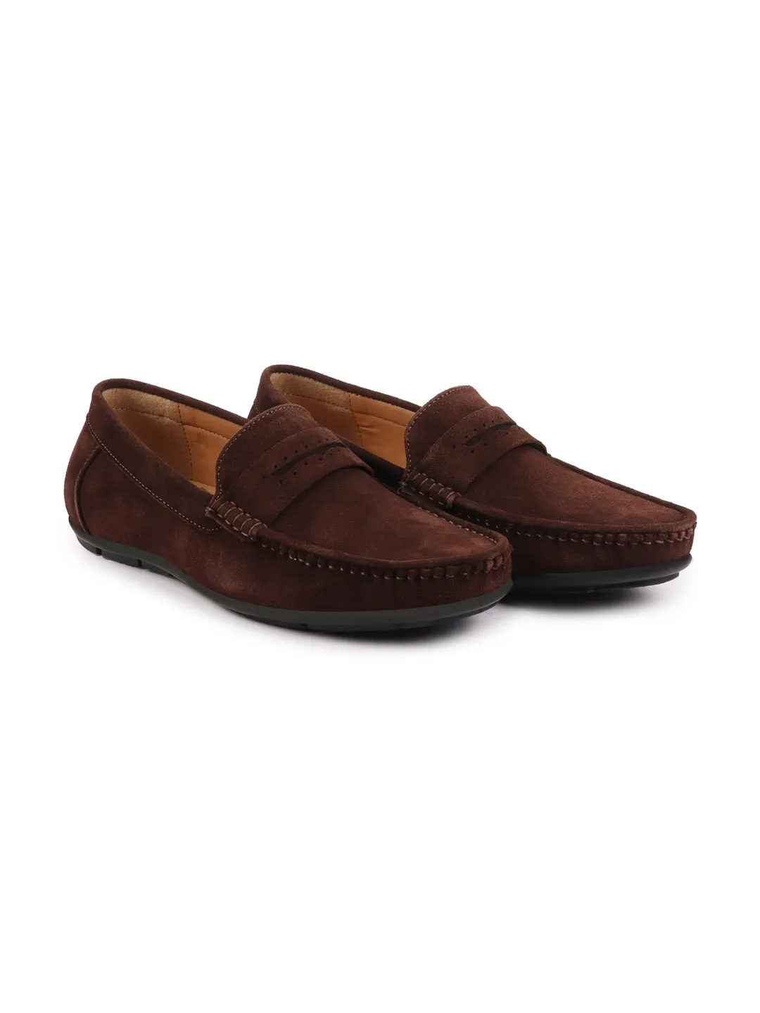 Men Brown Suede Leather Side Stitched Slip On Driving Loafer|Party Loafer|Moccasin For Wedding Party