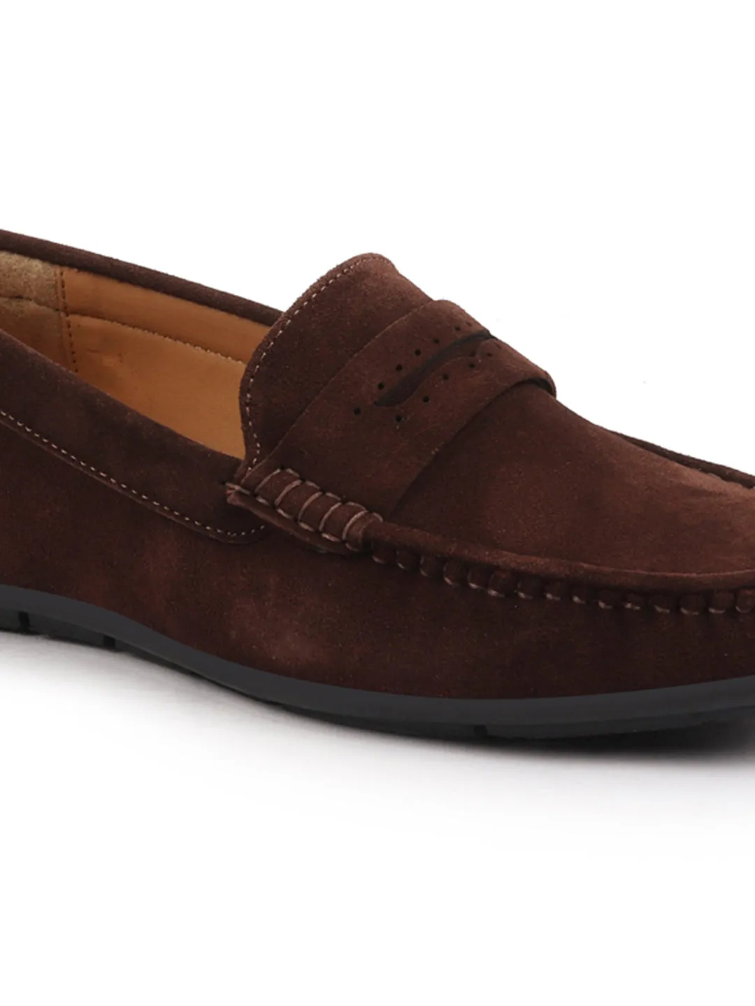 Men Brown Suede Leather Side Stitched Slip On Driving Loafer|Party Loafer|Moccasin For Wedding Party