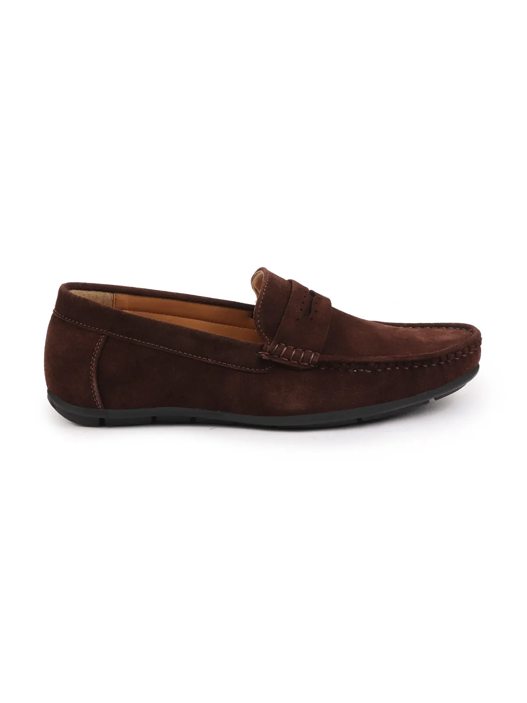 Men Brown Suede Leather Side Stitched Slip On Driving Loafer|Party Loafer|Moccasin For Wedding Party