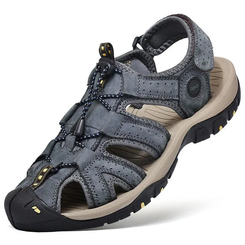 Men Cowhide Breathable Non-Slip Closed Toe Wading Casual Outdoor Sandals