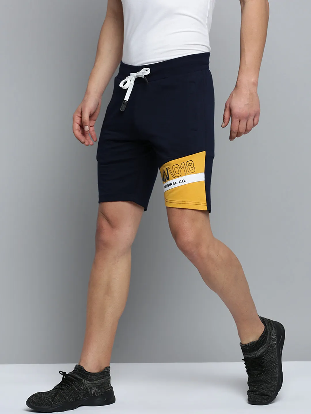 Men Navy Colourblock Casual Shorts