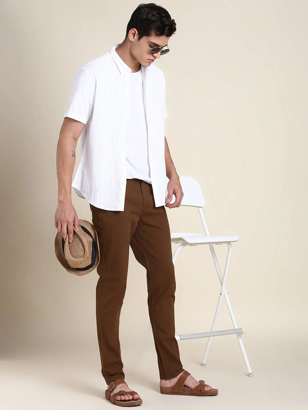 Men's Brown Solid Chino