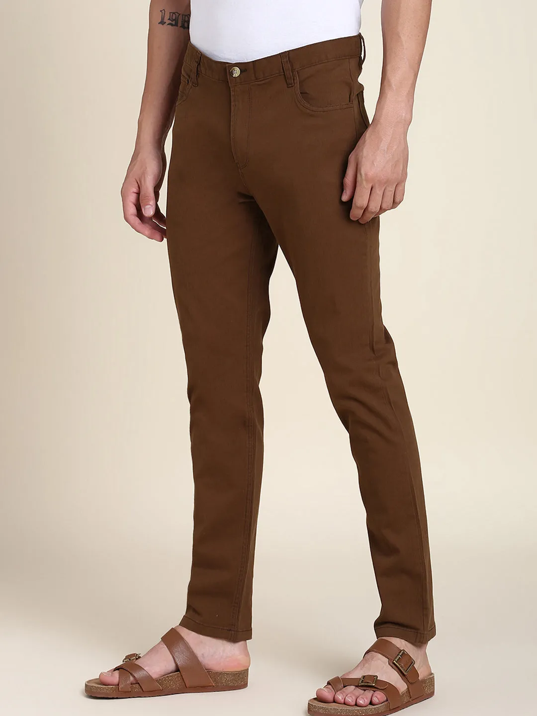 Men's Brown Solid Chino