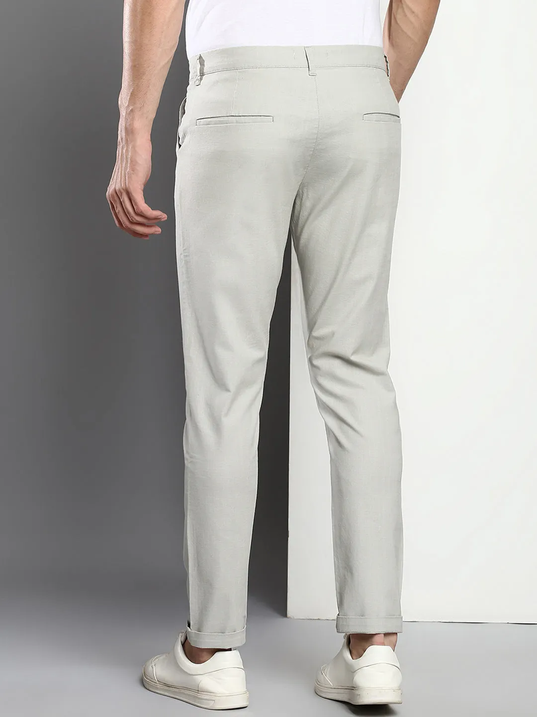 Men's Cotton Trouser Slim Fit Light Grey  Mid Rise Waist With Four Pockets (B801_L-Grey_28)