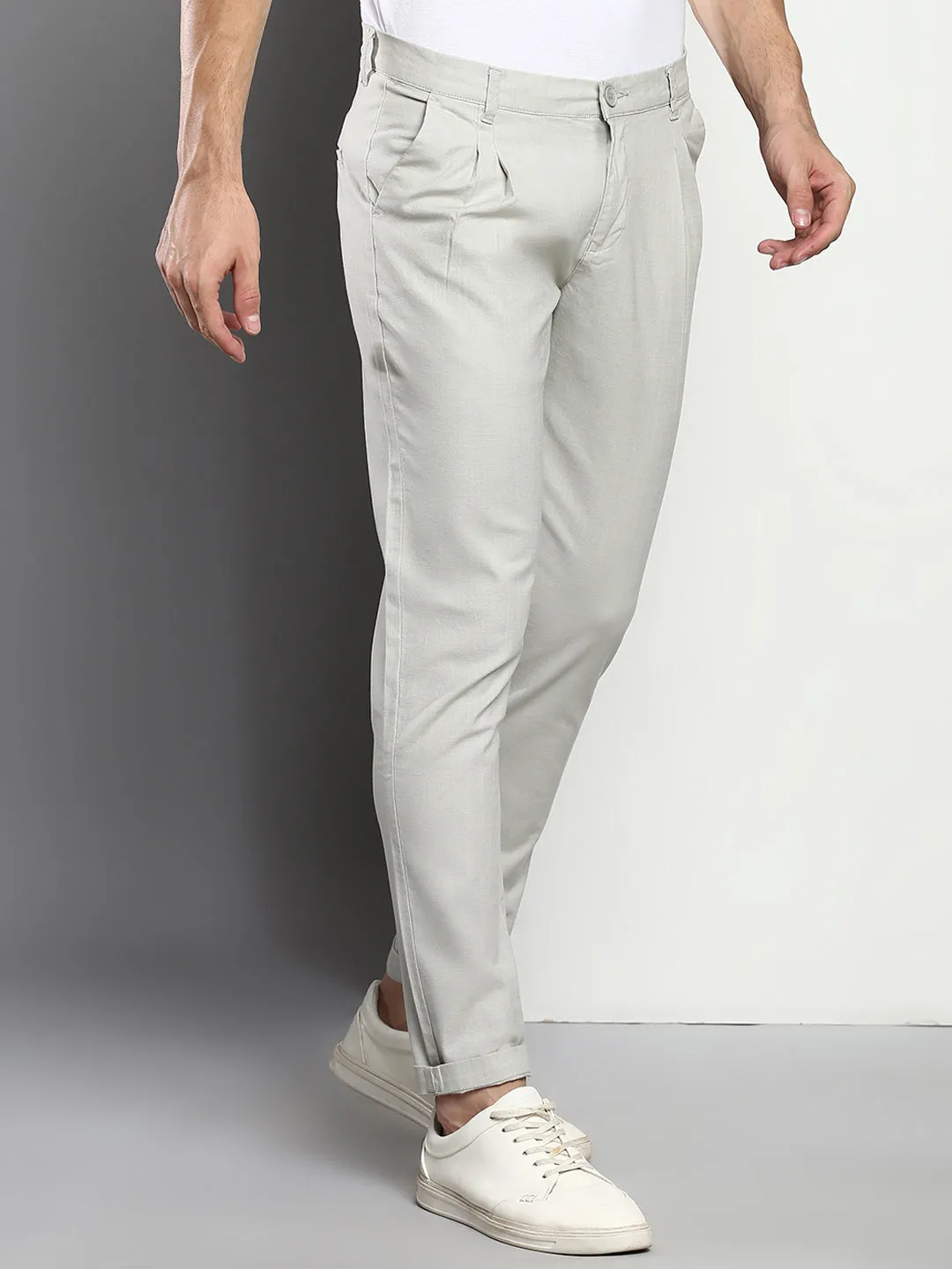 Men's Cotton Trouser Slim Fit Light Grey  Mid Rise Waist With Four Pockets (B801_L-Grey_28)