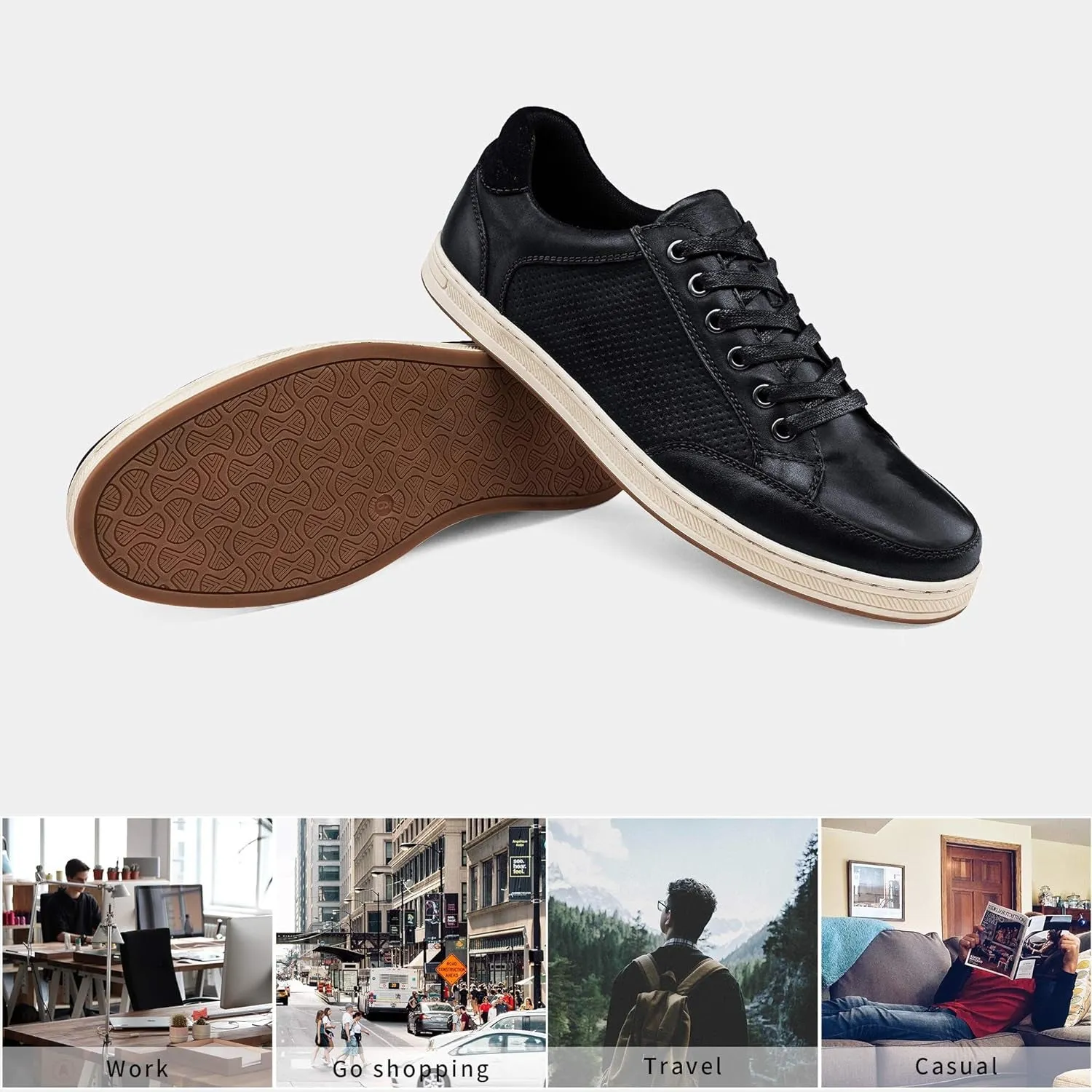 Men'S Fashion Sneakers Causal Shoes Business Leather Breathable Hole Oxford(A65996 Black 11)