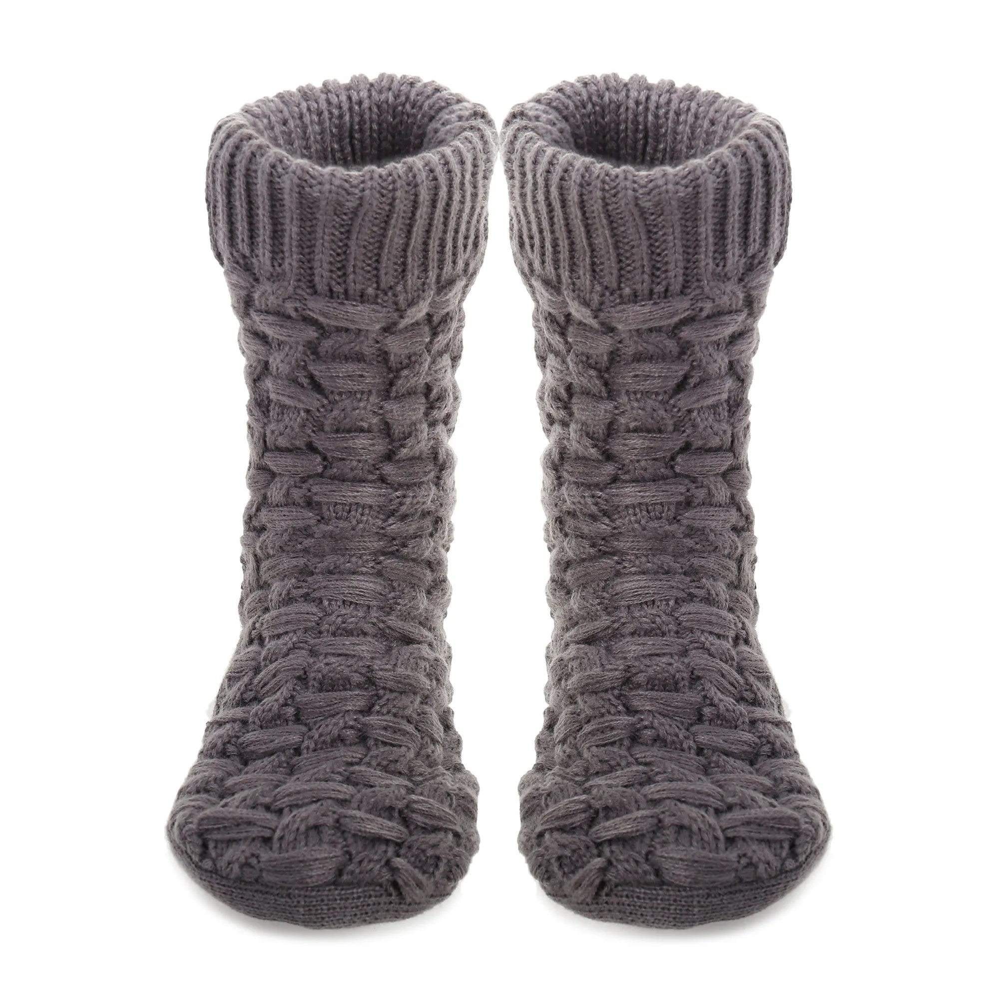 Men's Thick Basket Weave No-Skid Slipper Socks