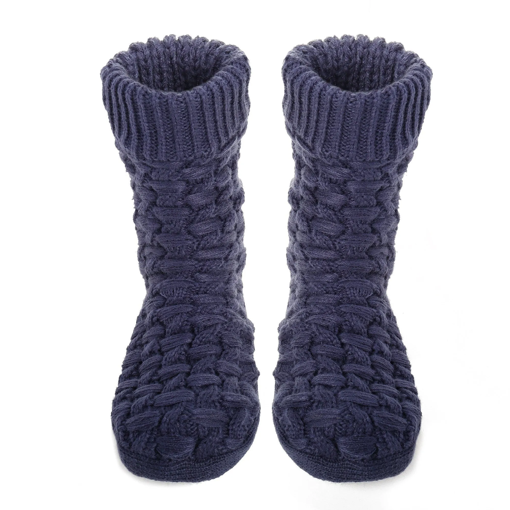 Men's Thick Basket Weave No-Skid Slipper Socks