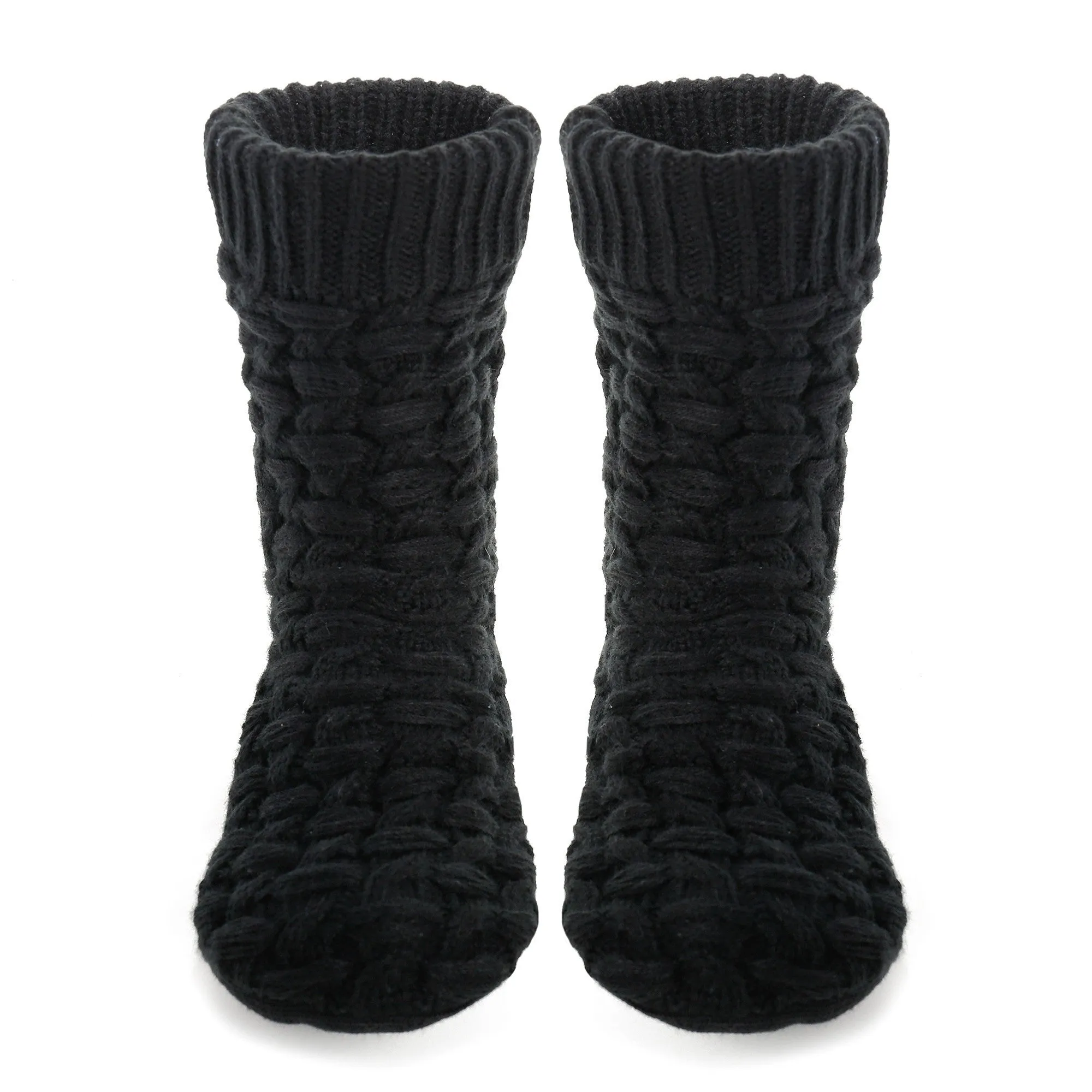 Men's Thick Basket Weave No-Skid Slipper Socks