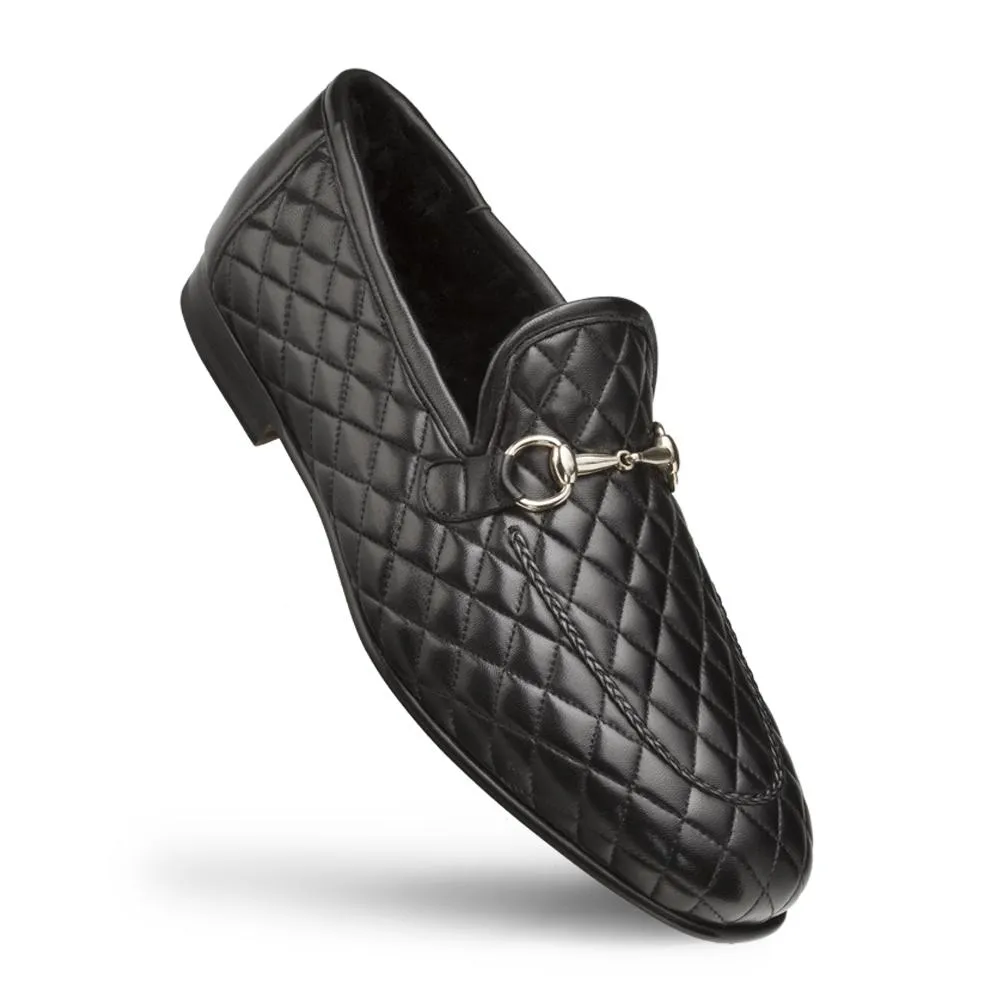 Mezlan R20136 Men's Shoes Black Quilted Calf-Skin Leather Horsebit Loafers (MZS3407)