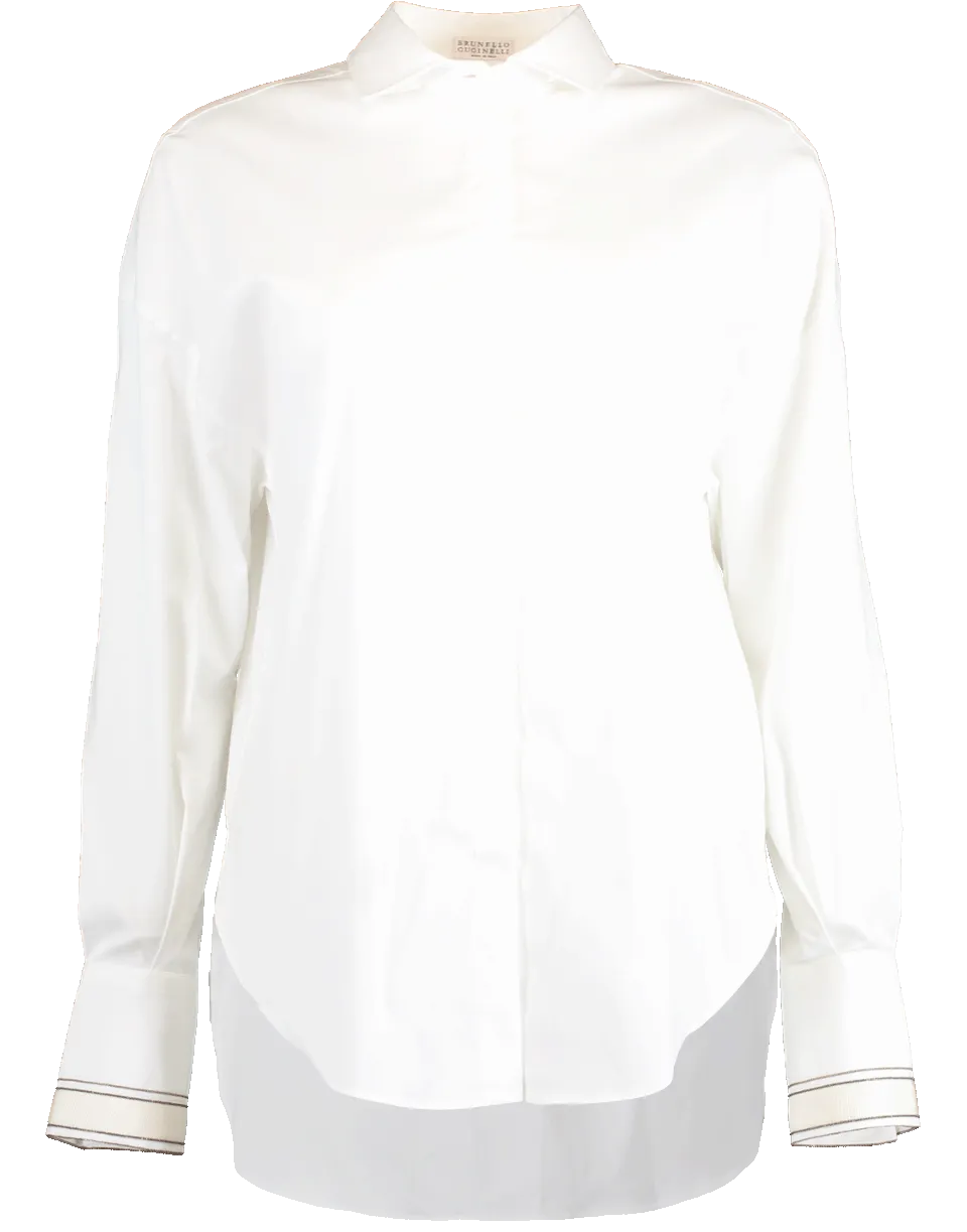 Monili Cuff Poplin Stretch Button Down Blouse