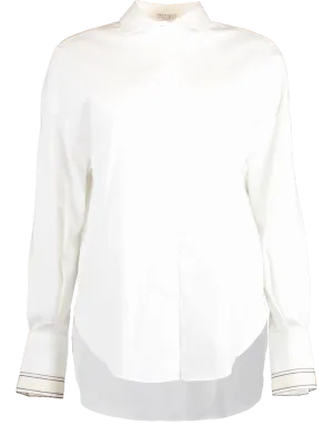 Monili Cuff Poplin Stretch Button Down Blouse