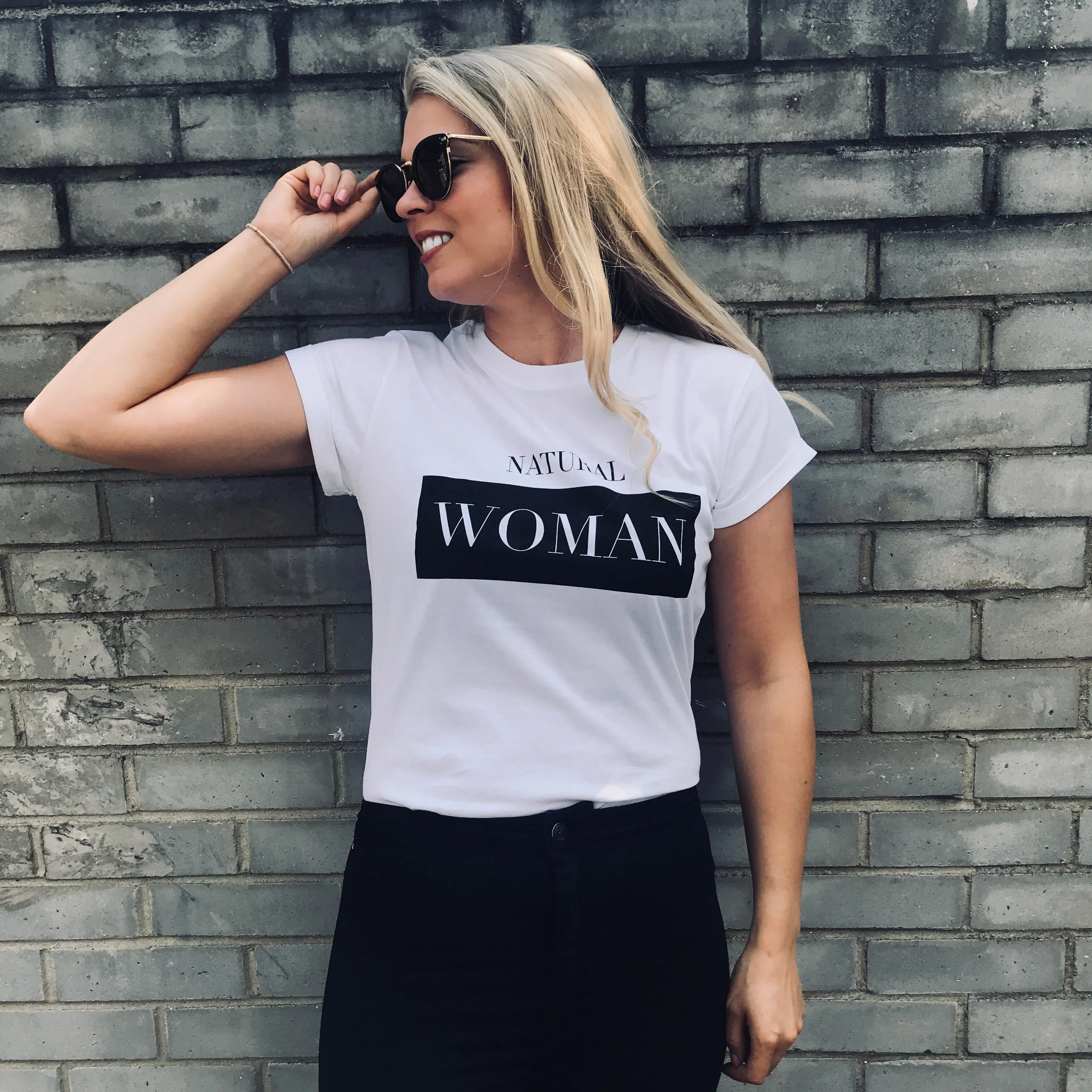 'NATURAL WOMAN' WHITE - CT083 SLOGAN T SHIRT