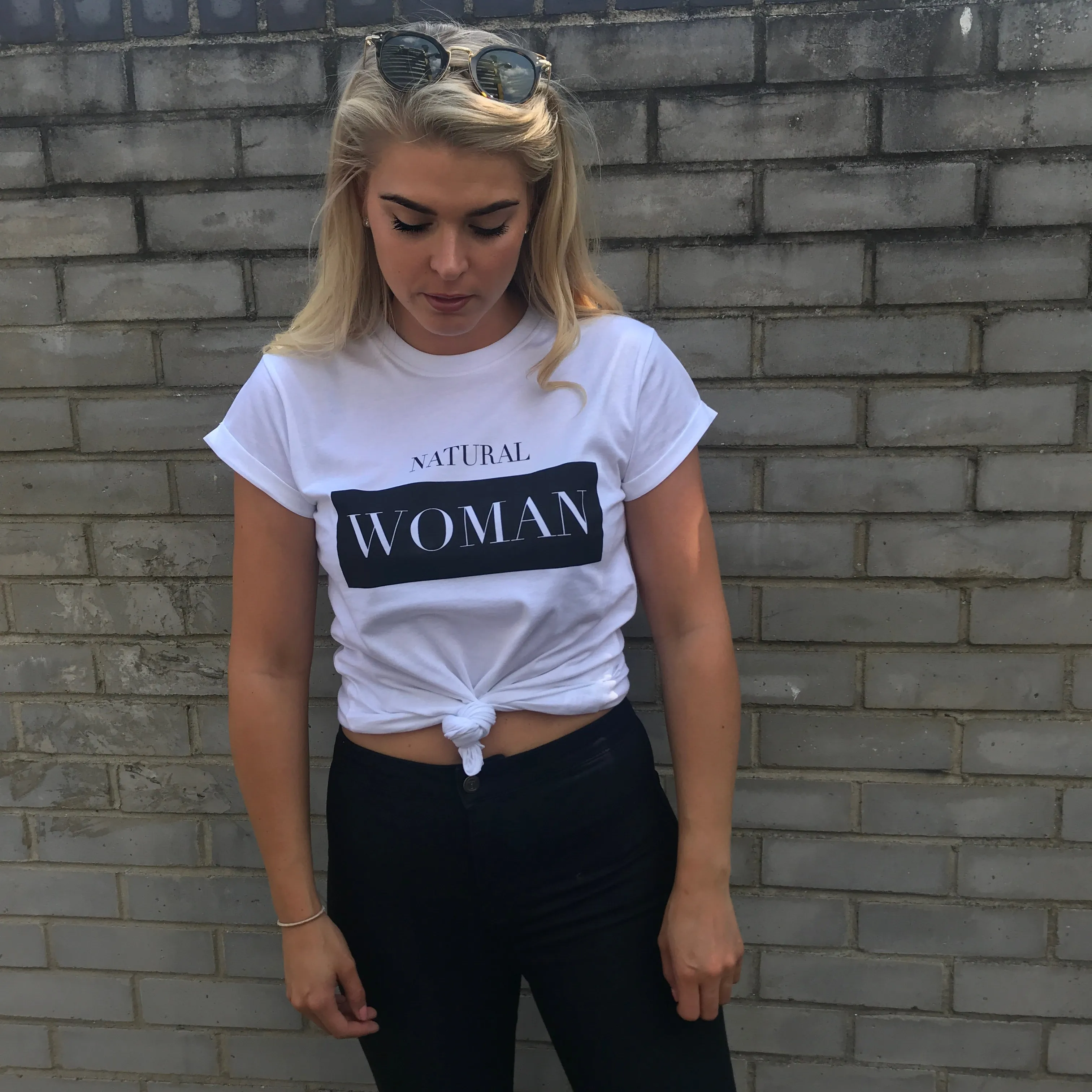 'NATURAL WOMAN' WHITE - CT083 SLOGAN T SHIRT