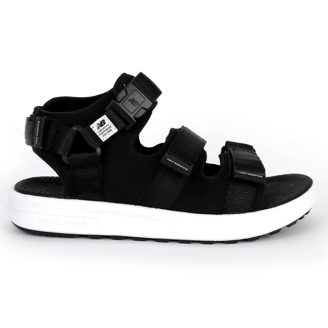 NB Three Straps All Black With White Sole Sandal