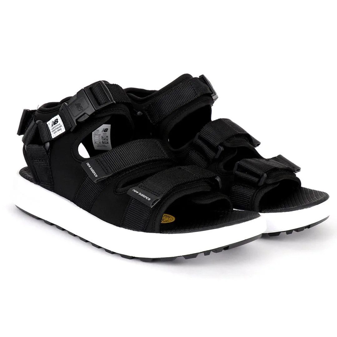 NB Three Straps All Black With White Sole Sandal