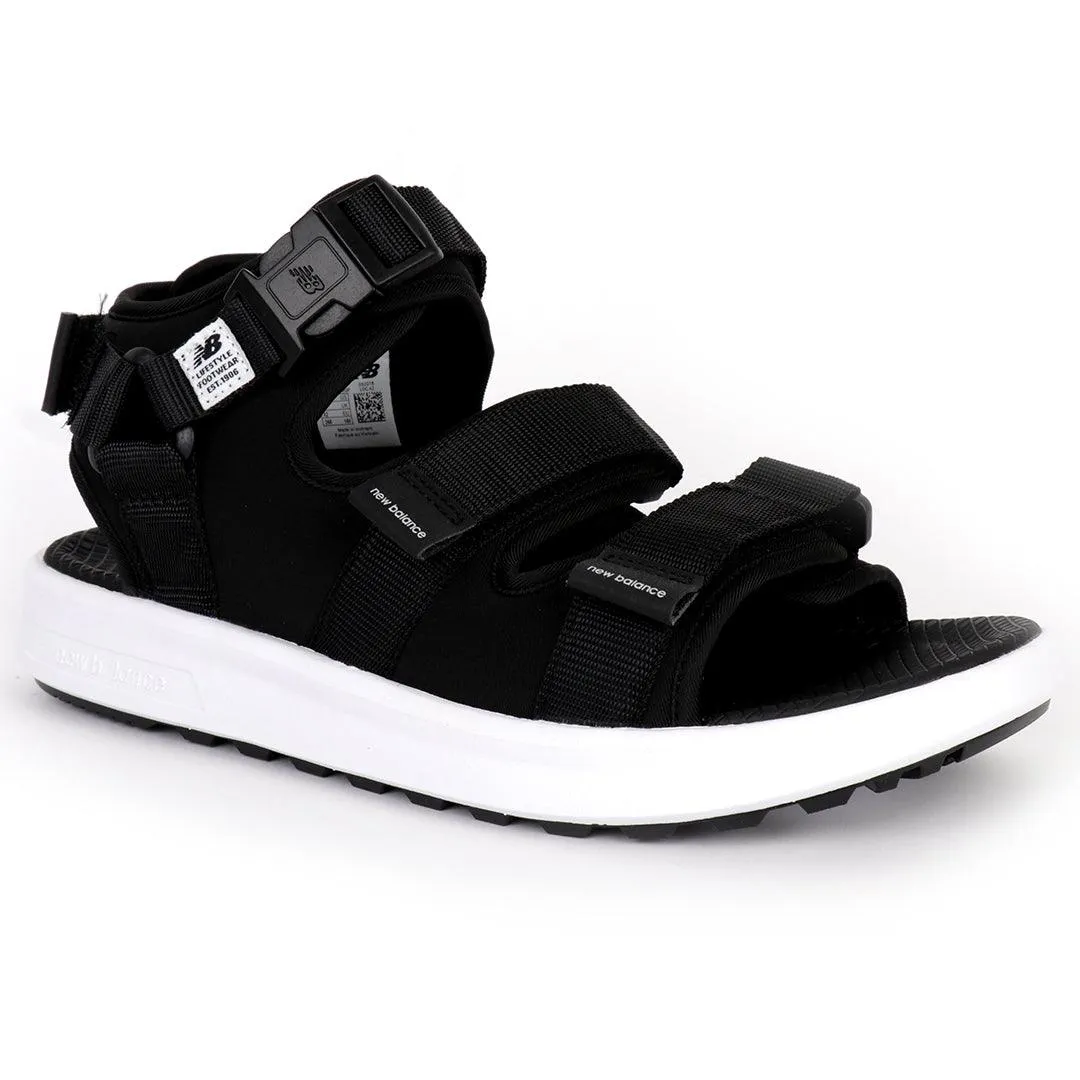 NB Three Straps All Black With White Sole Sandal