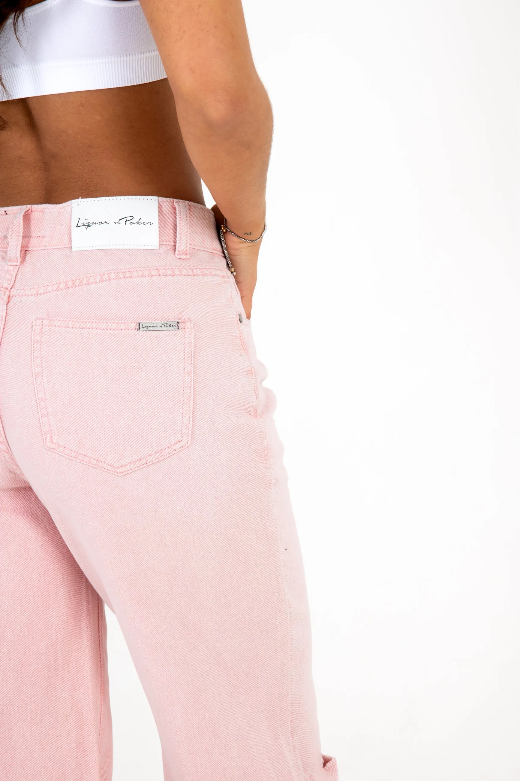 Pink Mid-Rise Boyfriend Fit Jean With Knee Slit