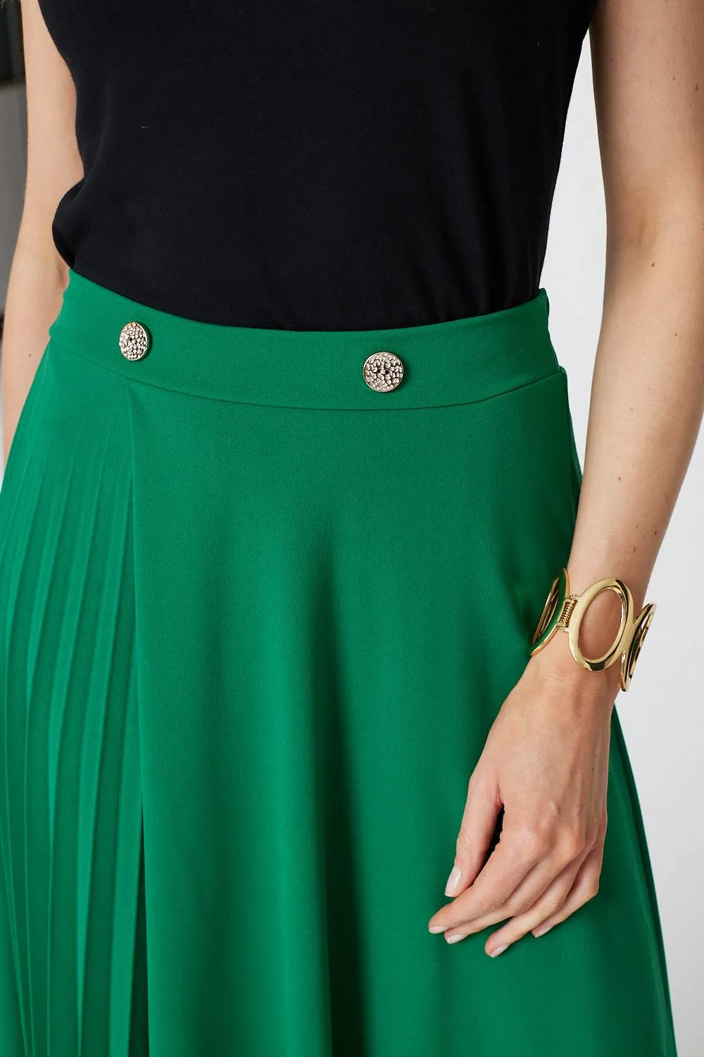 Pleat Detail High Waist A-Line Midi Skirt