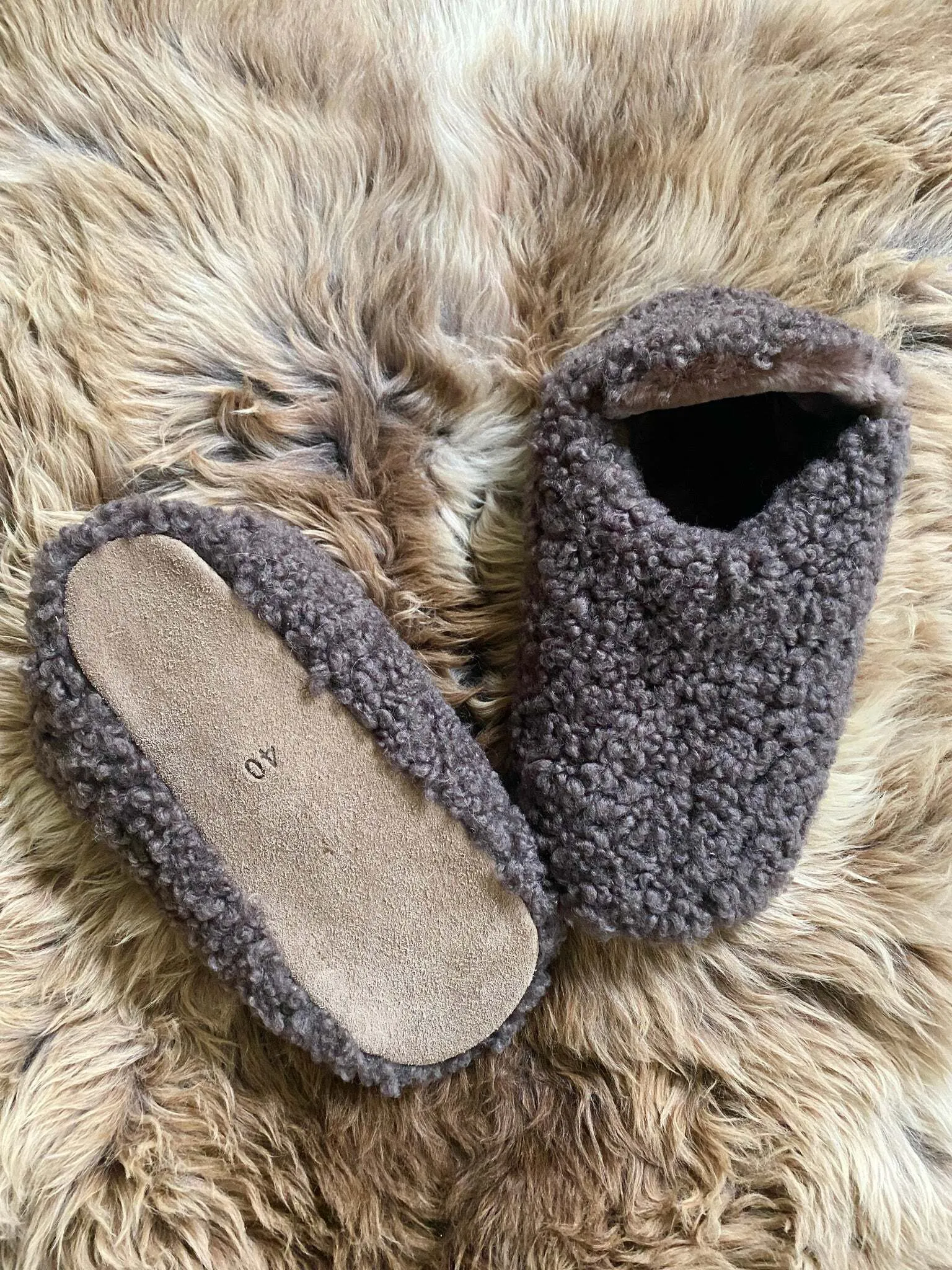 "Morocco" Sheepskin Home Slippers in Brown color