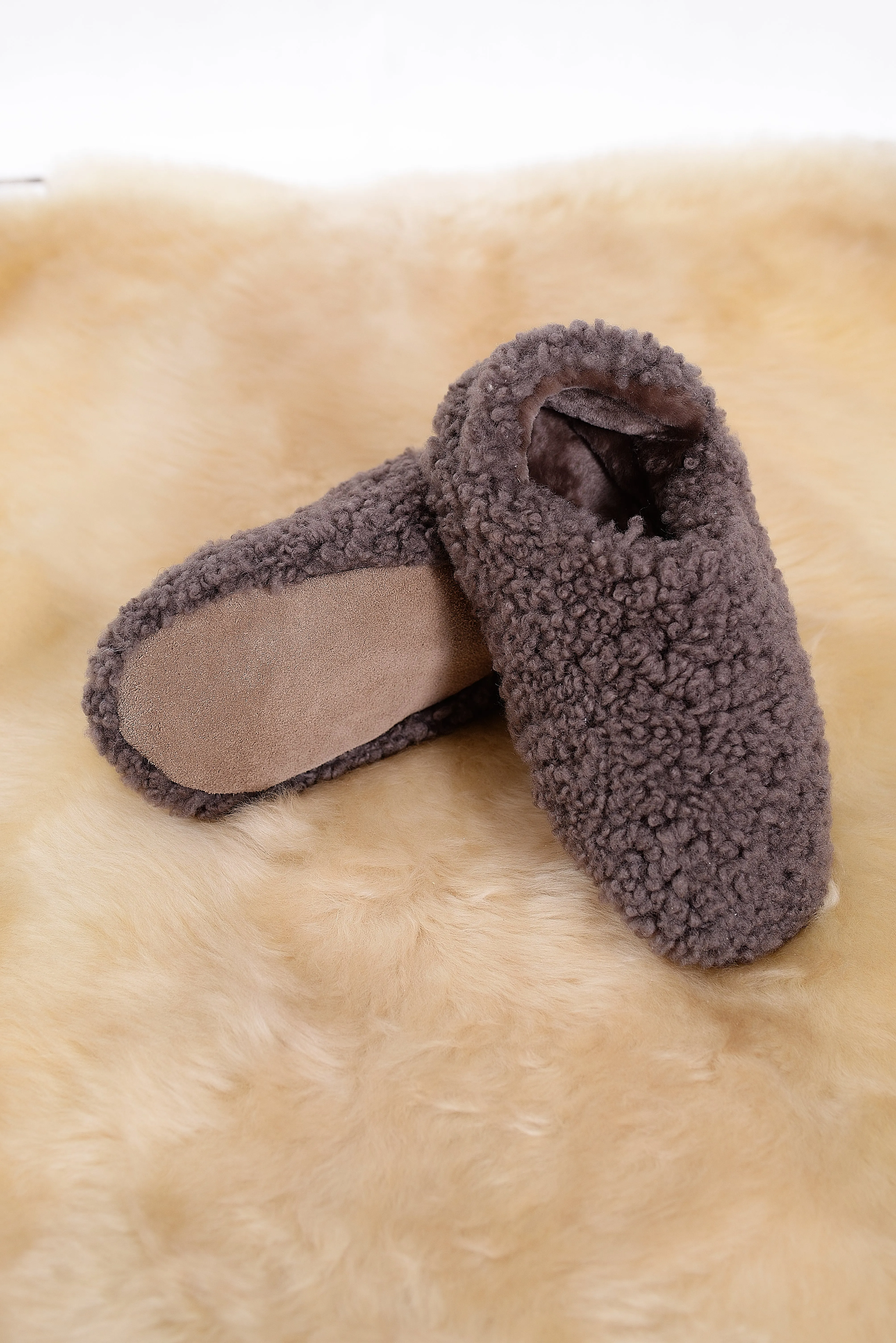 "Morocco" Sheepskin Home Slippers in Brown color