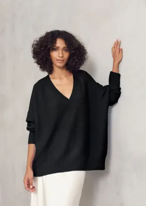 Relaxed Lofty V Neck Sweater in Jet Black