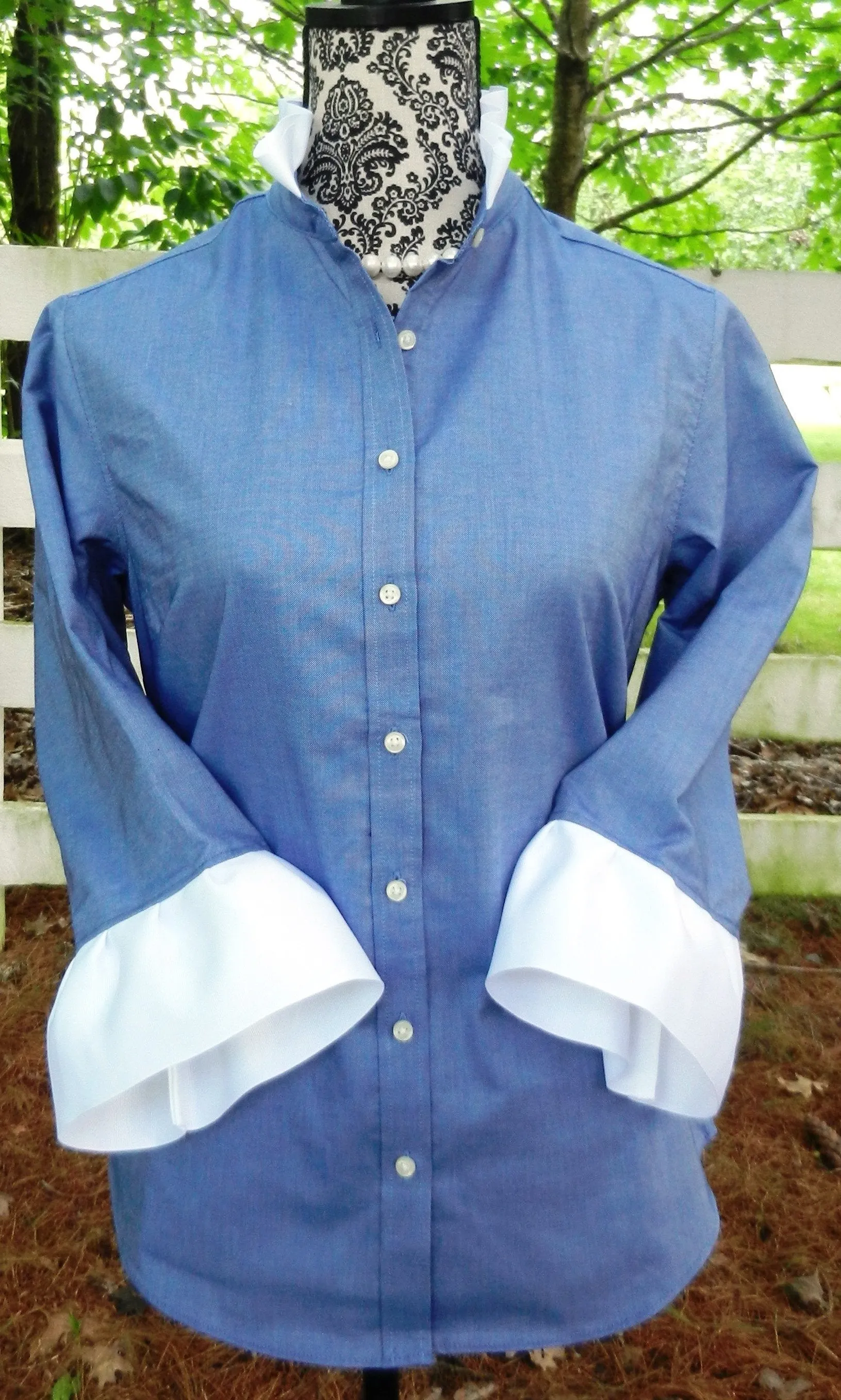 Scarlett Ribbon Trim Oxford Shirt (ORNVY-WTE)