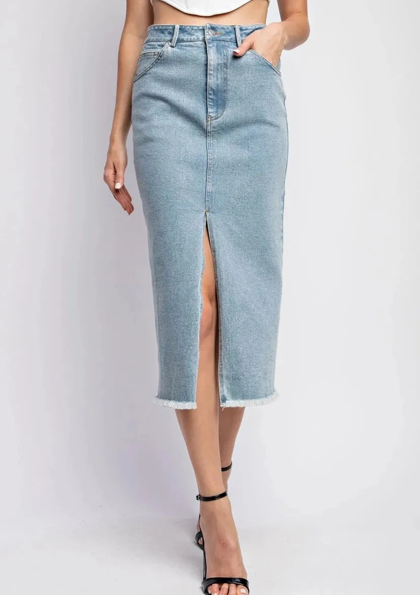 She’s Fire Midi Denim Skirt