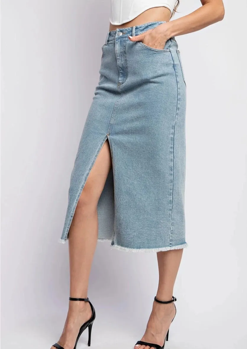 She’s Fire Midi Denim Skirt