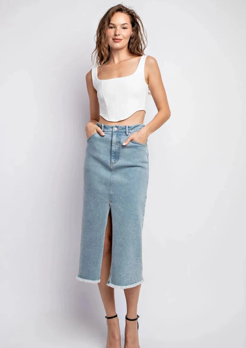 She’s Fire Midi Denim Skirt