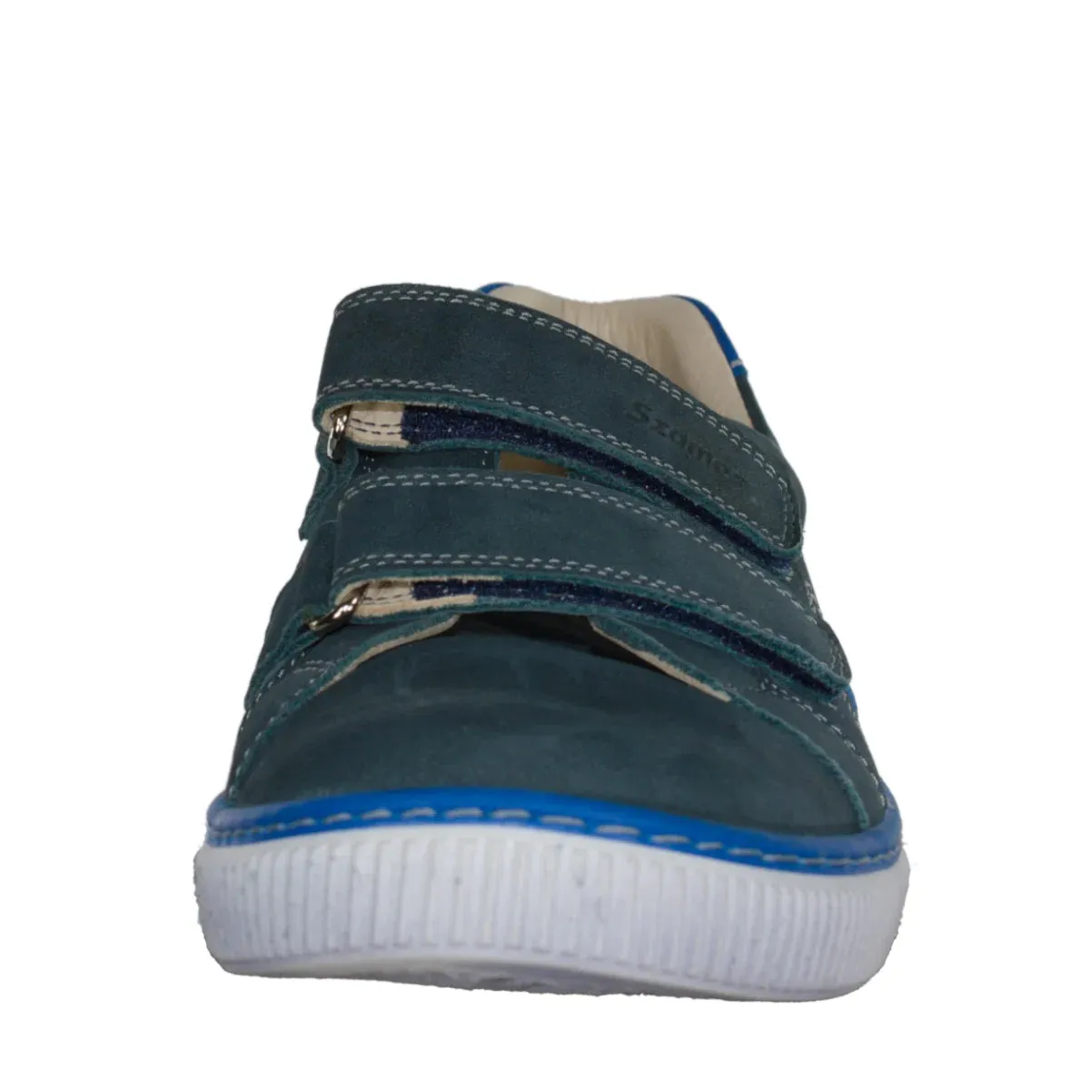 Szamos Kid Boy Sneakers In Dark Grey And Blue Color With Double Velcro Strap - Made In Europe