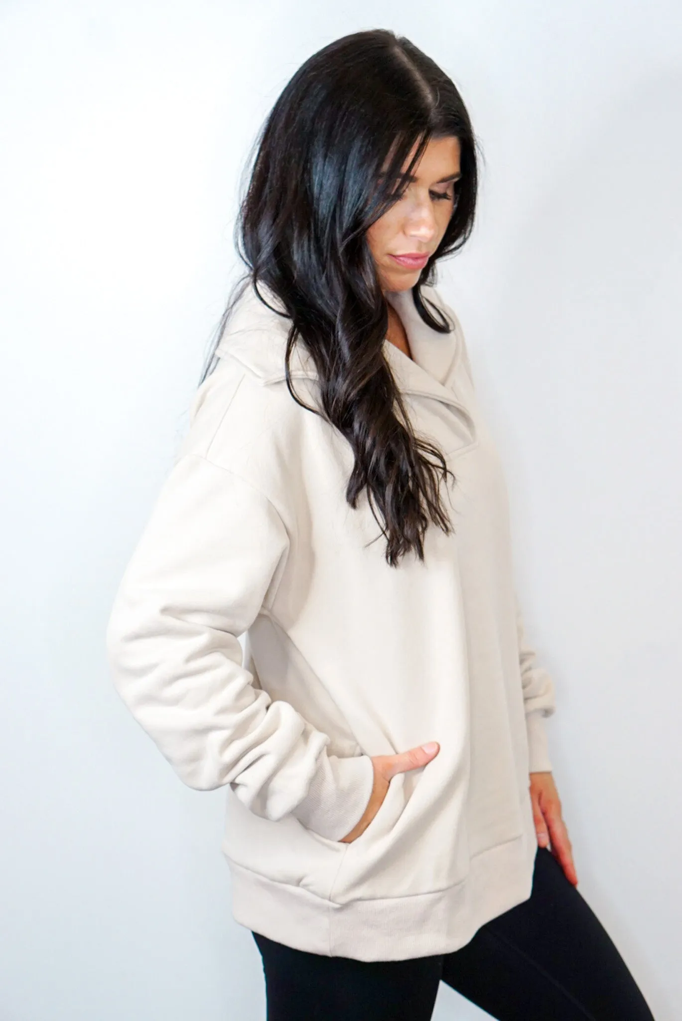 Terry Knit Perfection Ecru Pullover