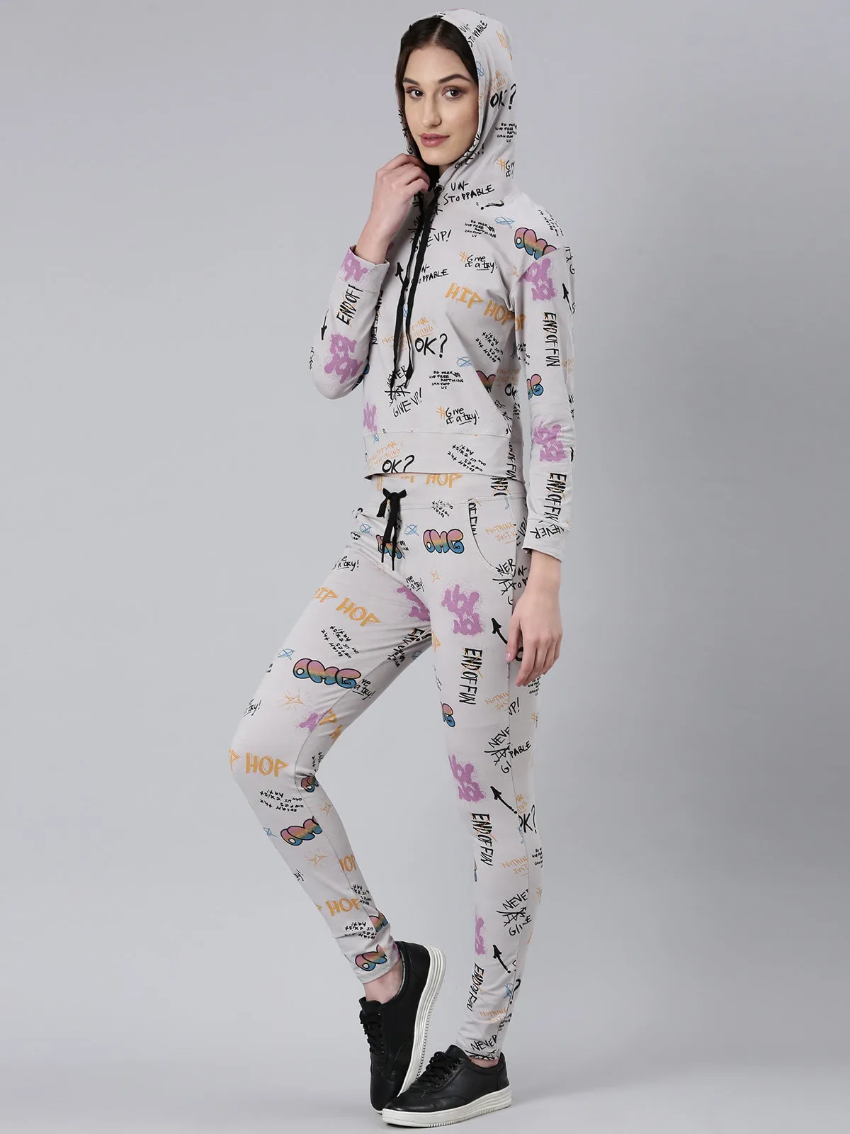 Women Grey Typographic Tracksuit