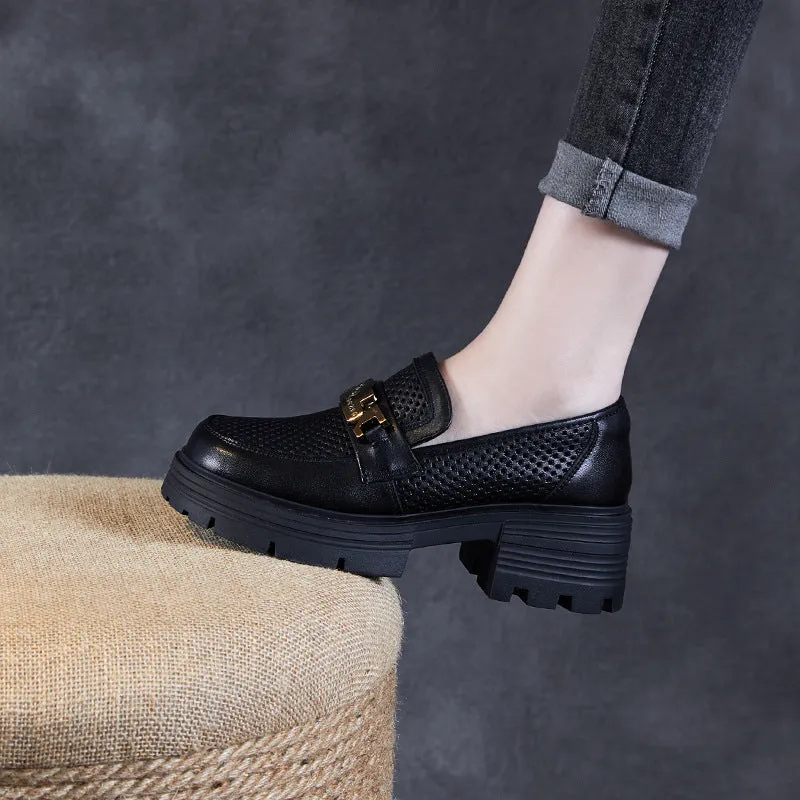 Women Hollow Breathable Leather Casual Platform Loafers