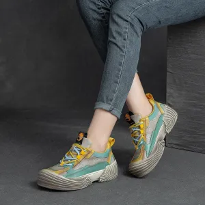 Women Retro Breathable Leather Thick Soled Casual Shoes