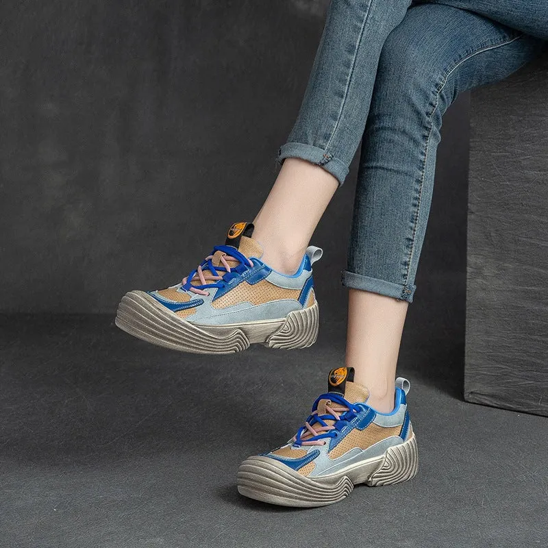 Women Retro Breathable Leather Thick Soled Casual Shoes