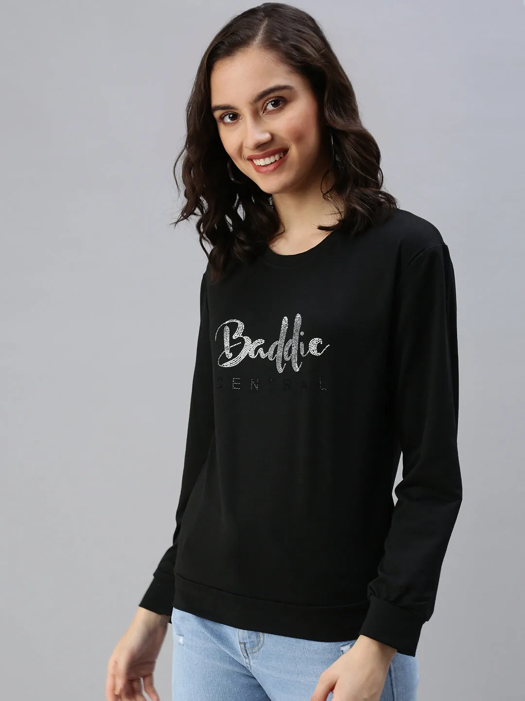 Women's Black Solid SweatShirt