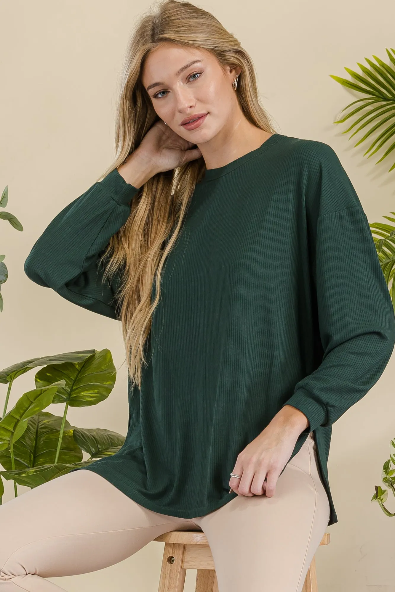 Women's Ribbed Long Sleeves with Side Cut