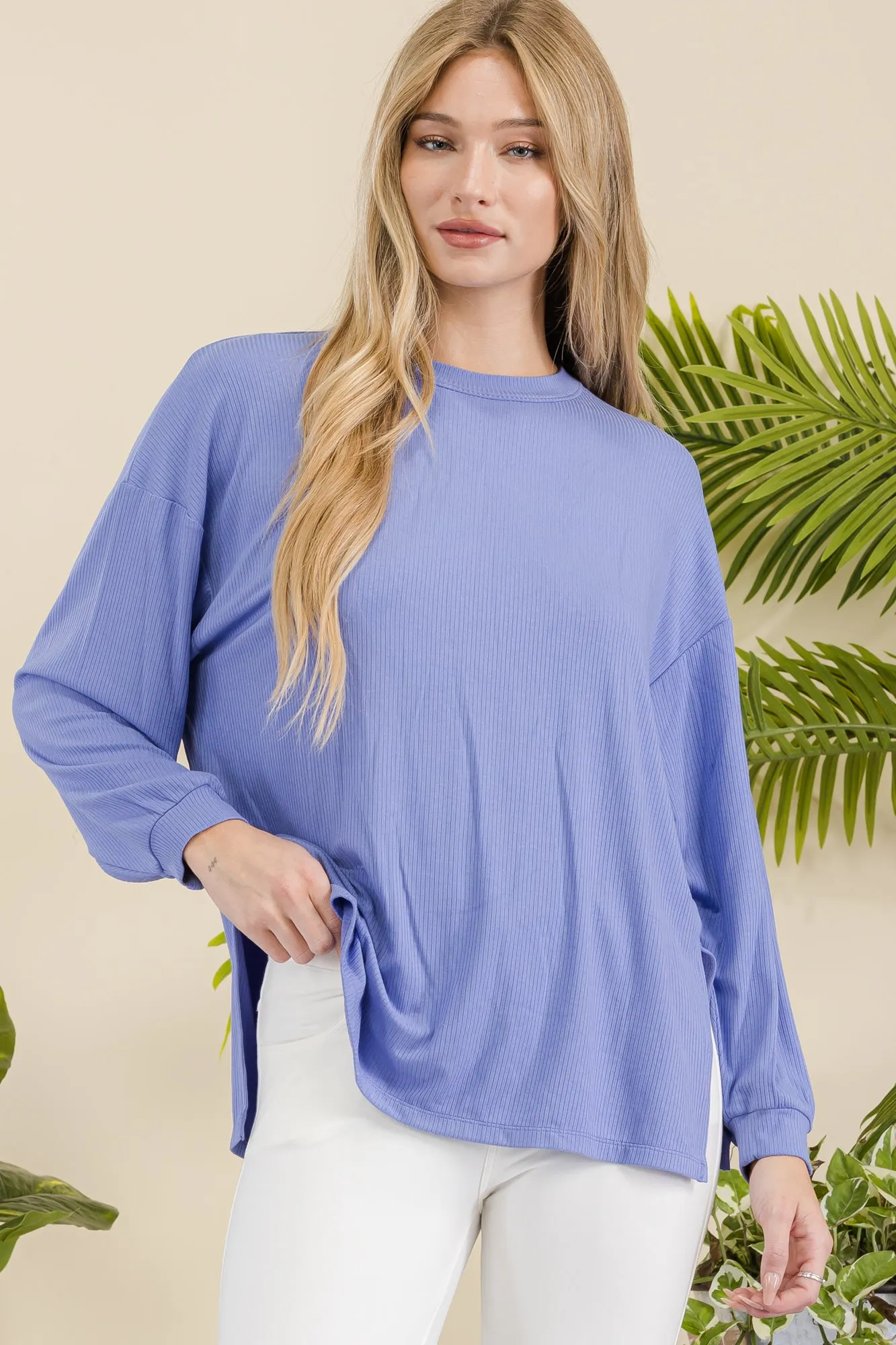 Women's Ribbed Long Sleeves with Side Cut