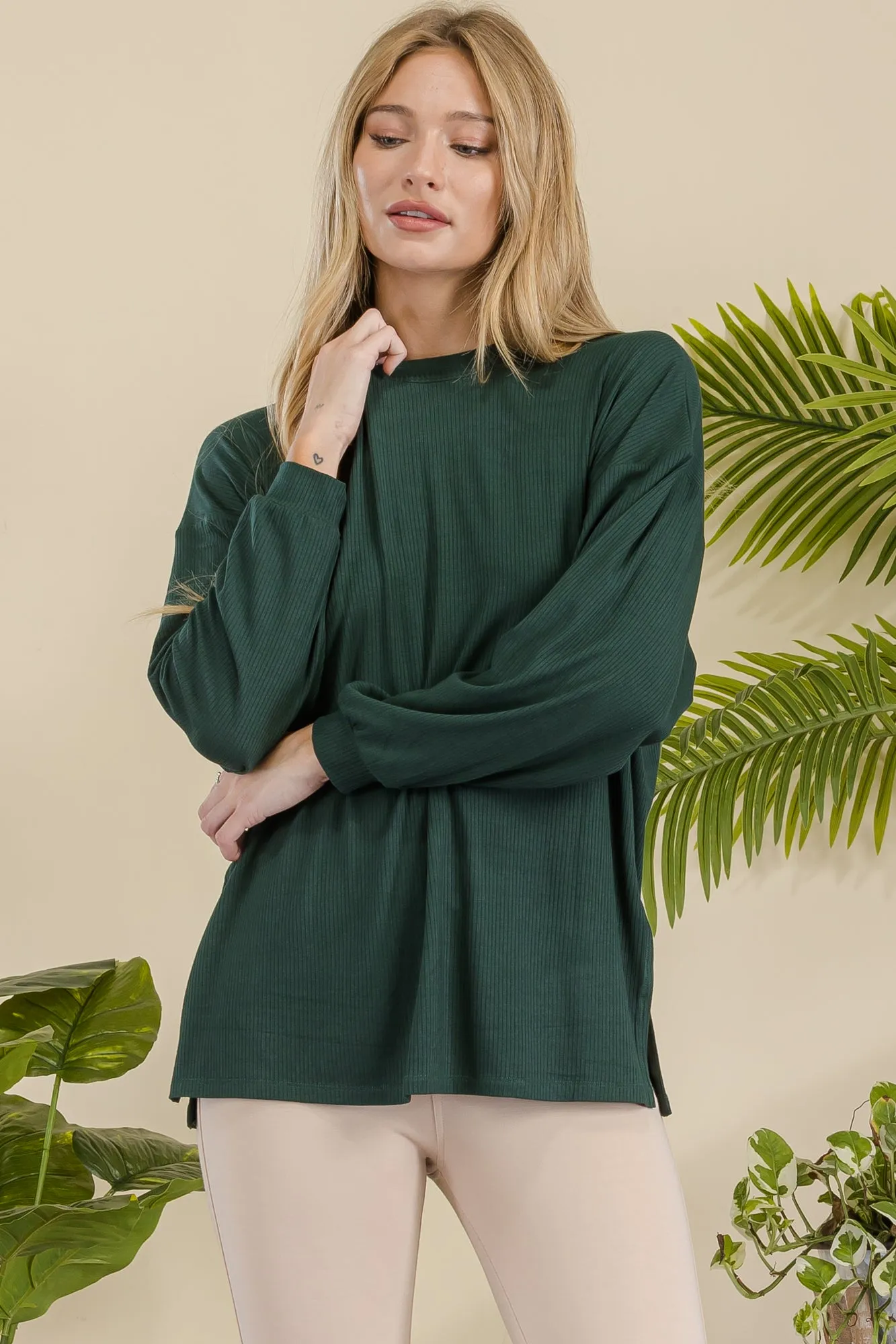 Women's Ribbed Long Sleeves with Side Cut