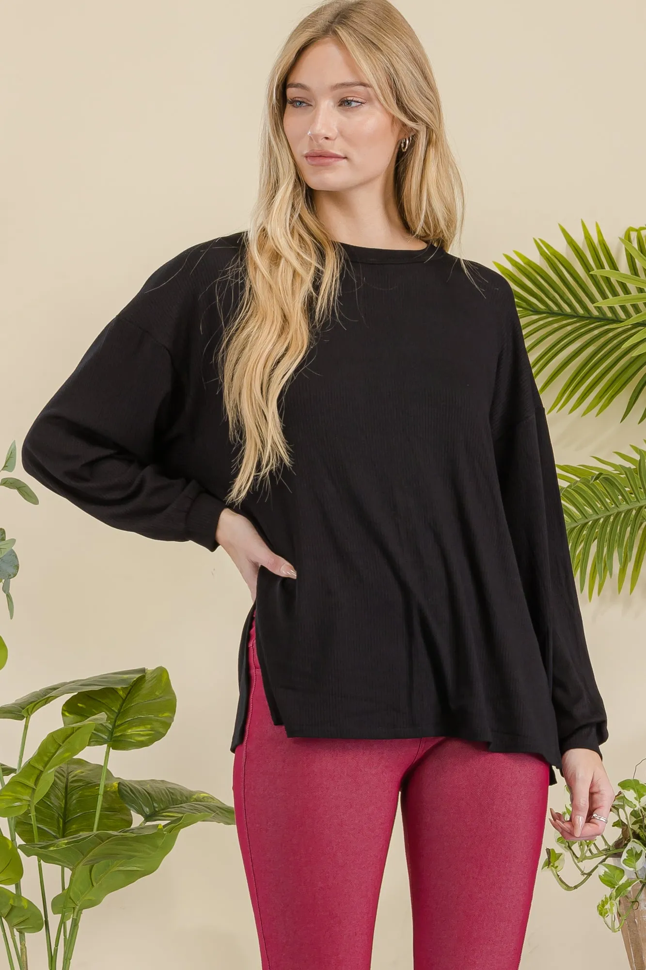 Women's Ribbed Long Sleeves with Side Cut