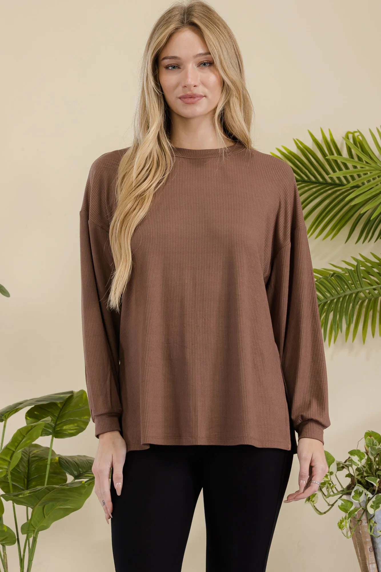 Women's Ribbed Long Sleeves with Side Cut