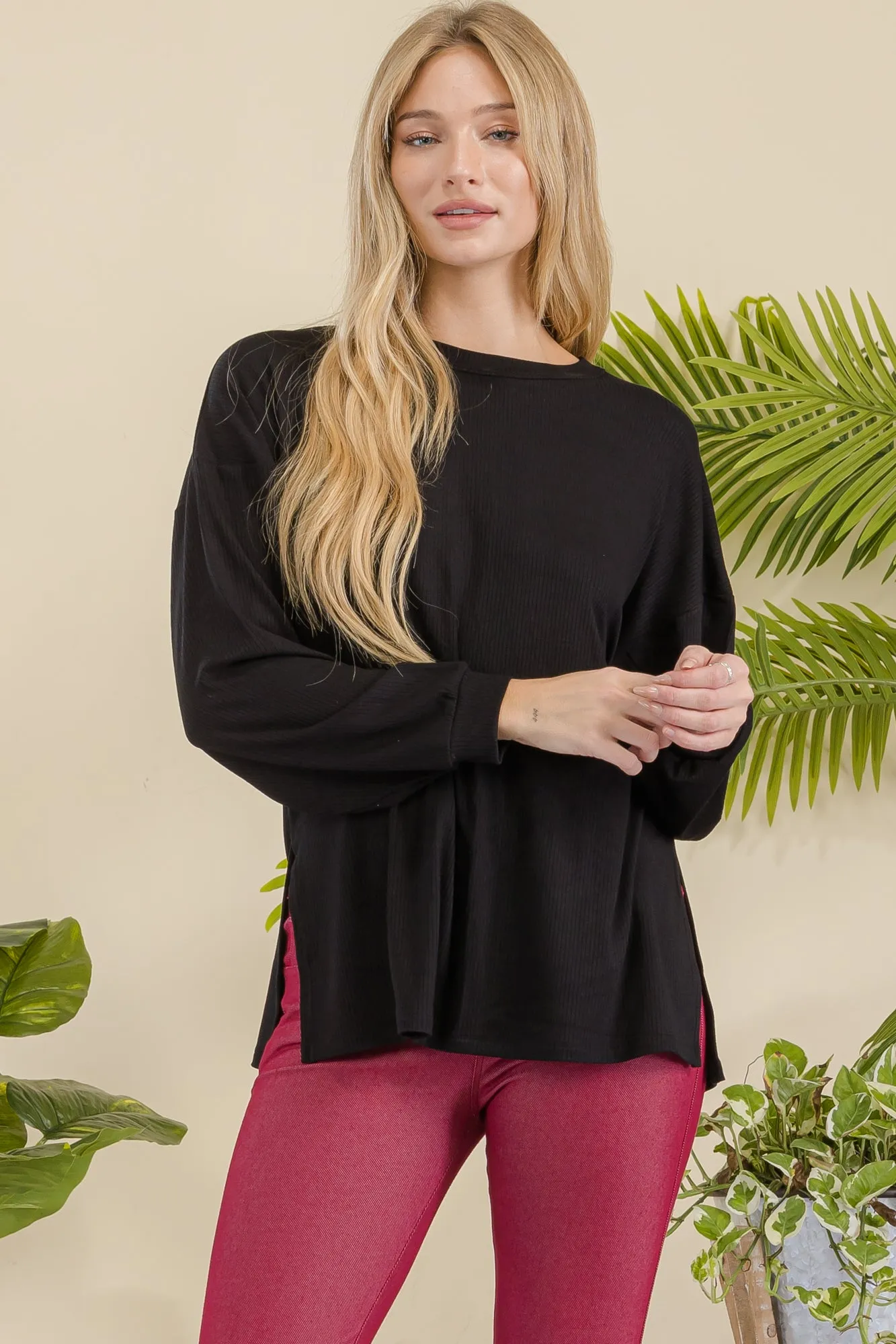 Women's Ribbed Long Sleeves with Side Cut