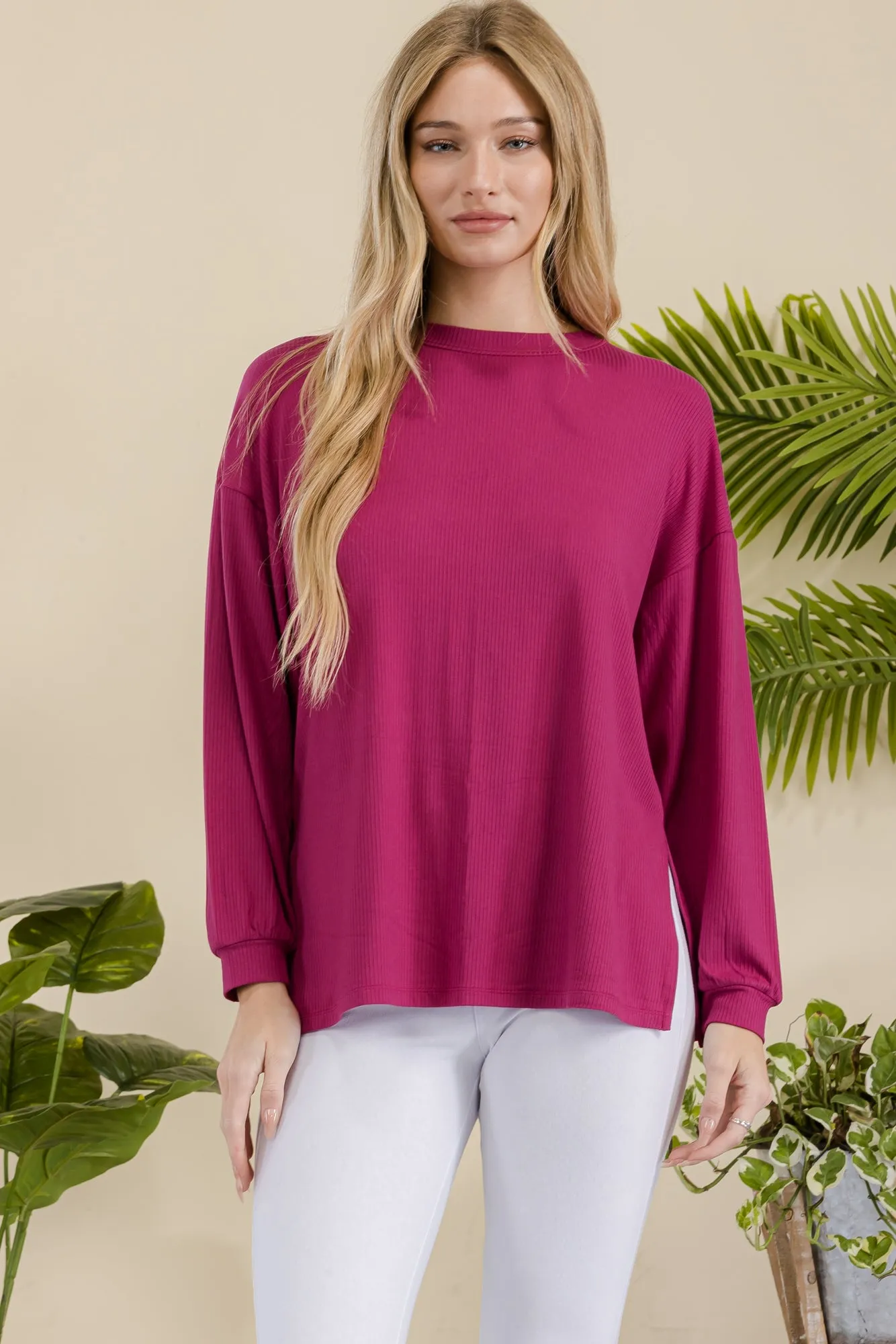 Women's Ribbed Long Sleeves with Side Cut